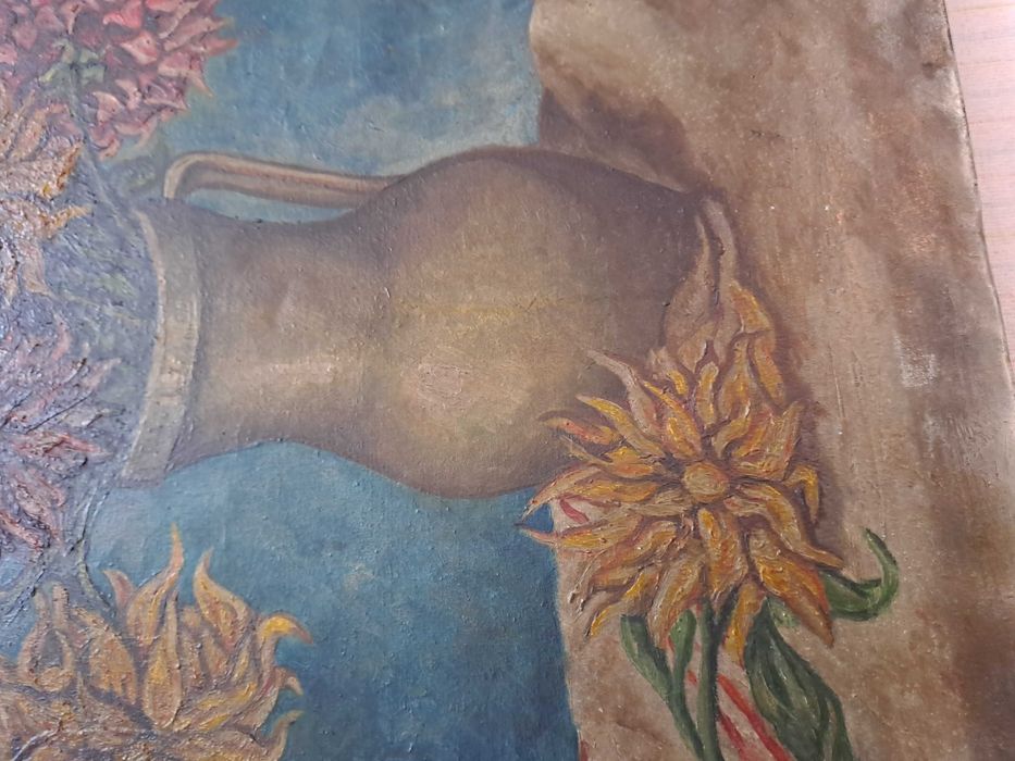 tablou vechi pictura pe panza 65/56 cm semnat I Pop datat 77