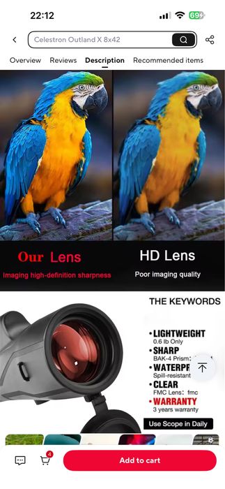 Telescop monocular  12x52,unghi larg,monoclu rezistent la ceață !