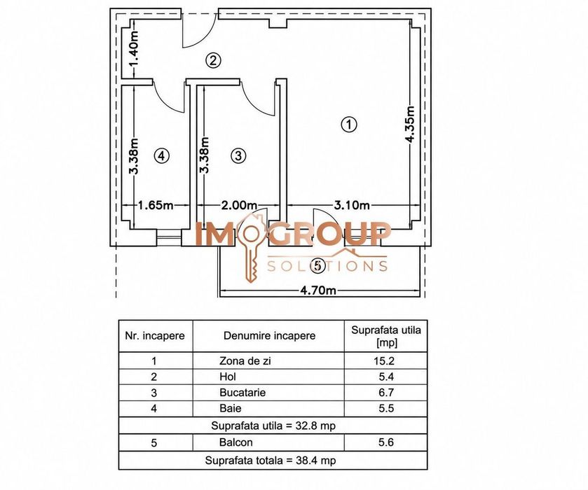 Apartament 1 cameră - 38 mp utili 0%comision pret redus de la 76.000
