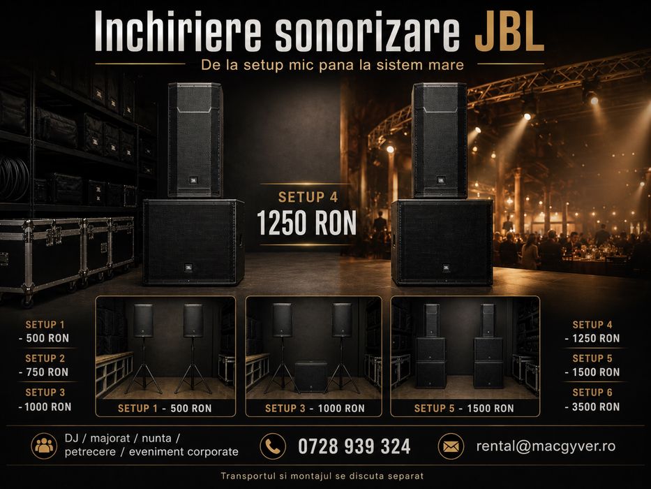 Inchiriere sonorizare JBL evenimente / DJ / majorat/ onomastica / nunta / botez / petrecere / corporate / prezentari