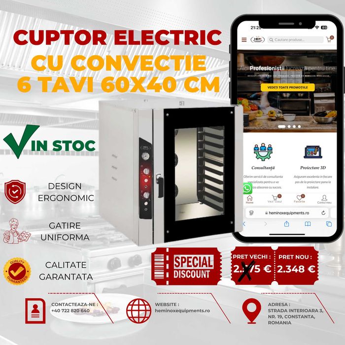 Cuptor Patiserie Cu Convecție 4 sau 6 Tavi, Control Manual