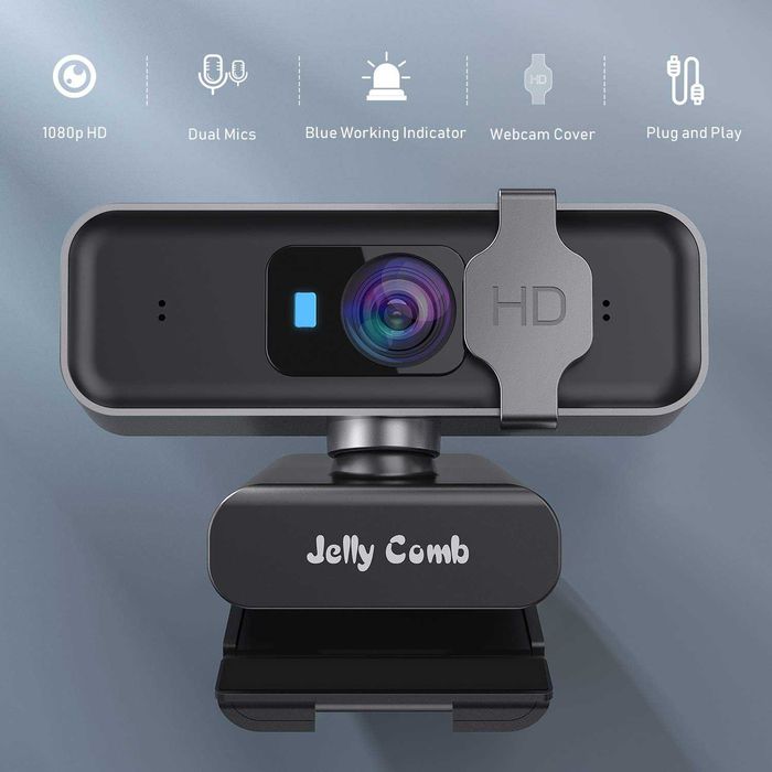 Jelly Comb уеб камера Full HD 1080P за видео разговори, сребърно черна