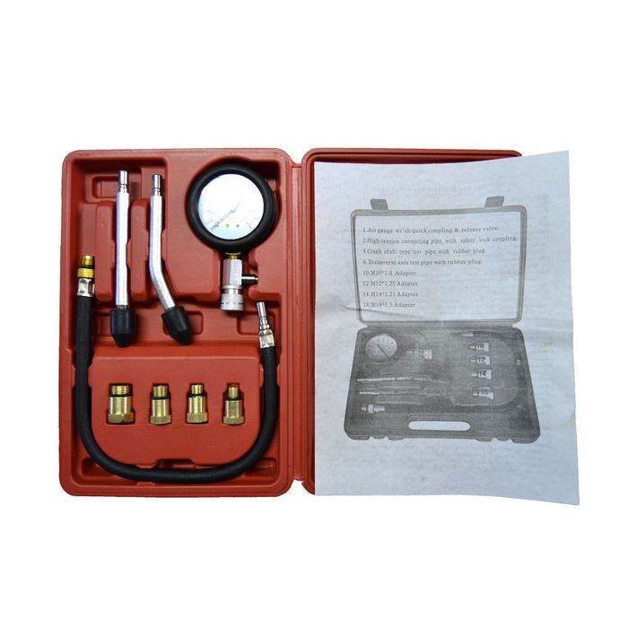 Tester compresie motociclete si auto, tester compresie benzina, cu manometru si 6 adaptori M10-M18