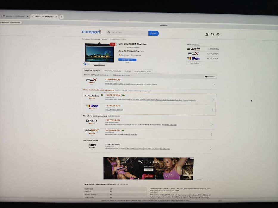 Monitor 6K Dell UltraSharp U3224KBA, 32", IPS Black, Fullbox |Garanție