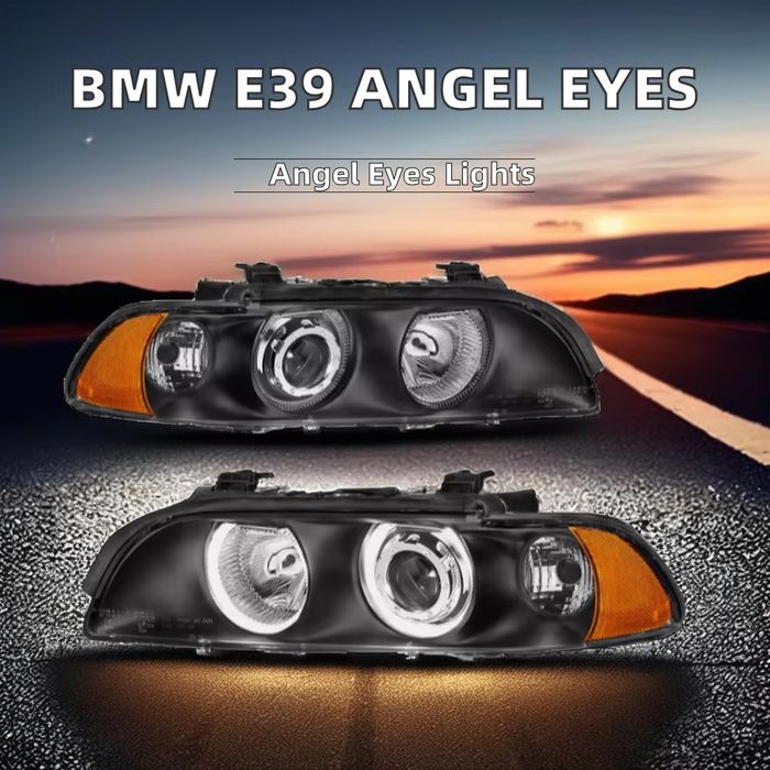 Комплект тунинг фарове с Angel Eyes за BMW 5-та серия E39 1997–2003г. черни с крушки