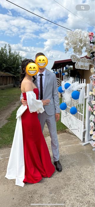 Rochie eleganta rosie cu funda si maneci detasabile