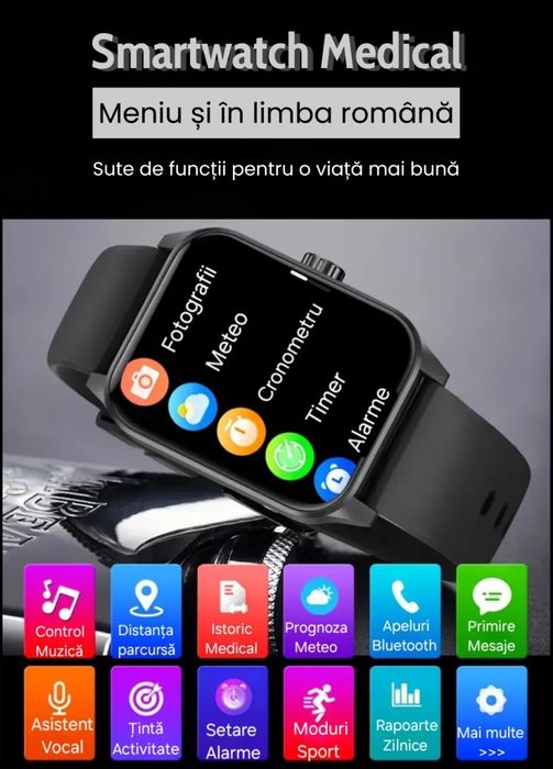 Smartwatch Medical Video în ROMÂNĂ. Sănătate/Sport/SOS. Apeluri/Mesaj