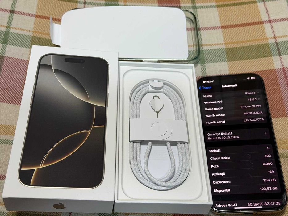 iPhone 16 PRO 256gb Natural Titanium 100% baterie