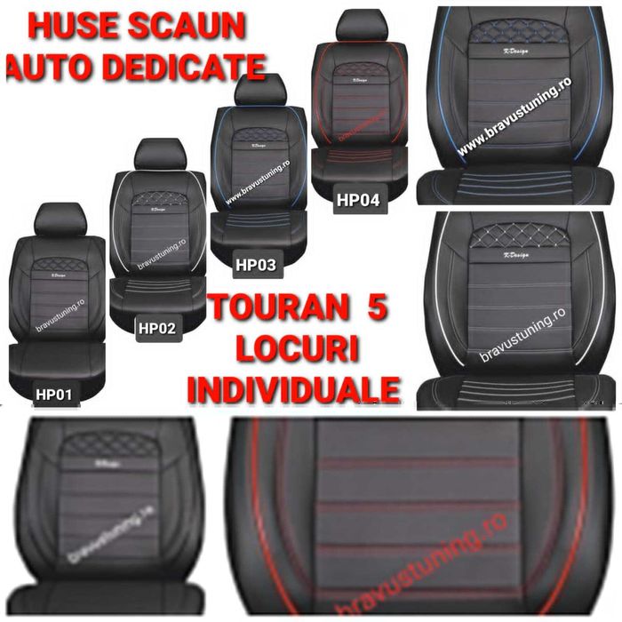 Huse scaun auto PREMIUM PIELE Eco Dedicate Touran 5 locuri INDIVIDUALE