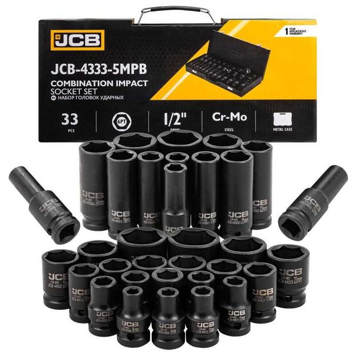 НЕМСКИ Комплект Ударни Вложки 33 Части 1/2″ JCB + ЛЕД ФЕНЕР