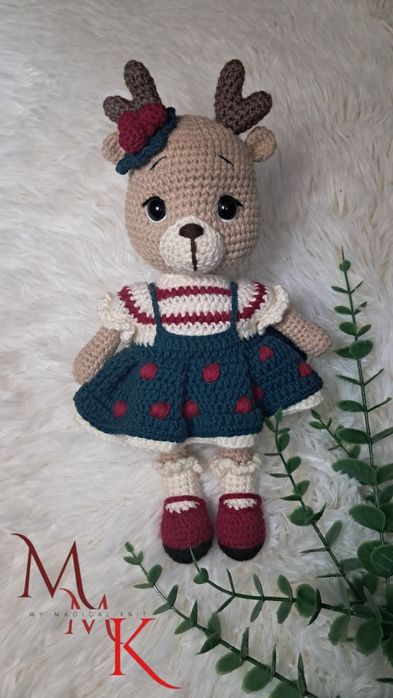 Вязаный оленёнок для девочки (To‘qilgan kiyikcha o‘yinchoq)