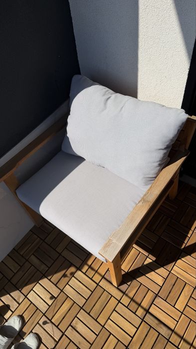 Set mobilier gradina GoodHome Denia, banca cu masa si 2 fotolii, culoare maro