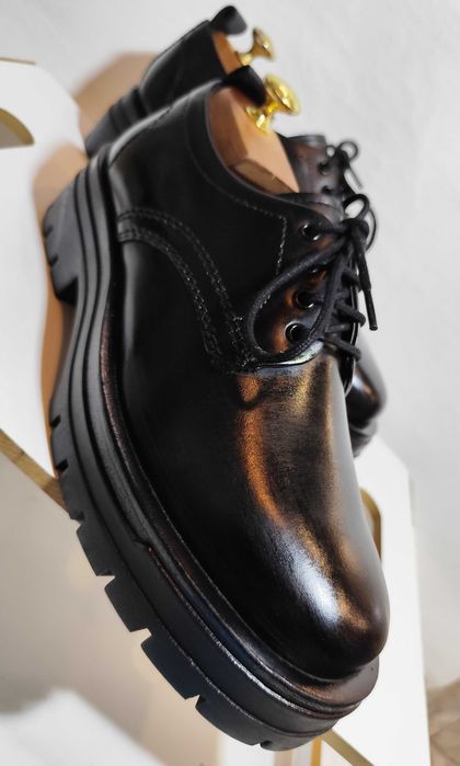 Pantofi derby 41 41.5 lace up ZARA NOI piele naturala negru