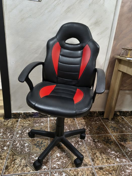 Scaun birou imitație piele roșu+negru