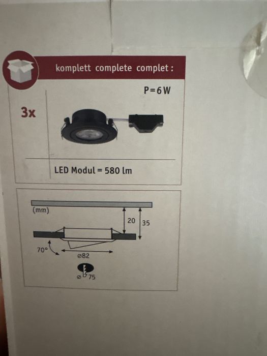 Paulmann сет 3 лунички за окачен таван 3х6w 580lm LED, 70° ротация