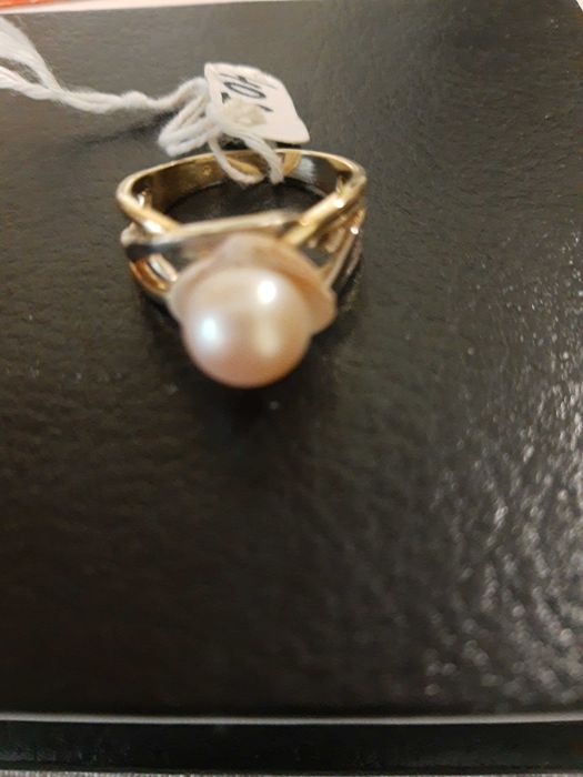 Пръстен,14 К,бяло,жълто златоРозова перла/ Мида,уникален,ръчен модел