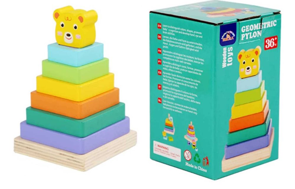 Дървен Сортер Жабка с  13 бр. елементи / дървен ринг - низанка