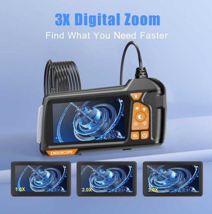 Эндоскоп с 4,3 экраном, 8 мм, двойной объектив, 2 м IP67,