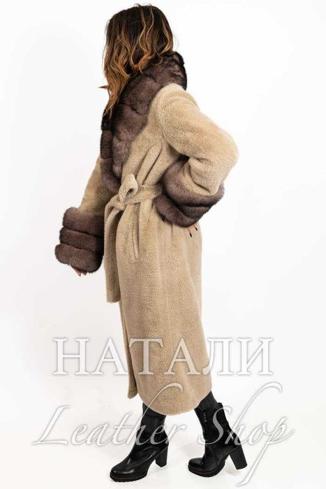 Кожух от алпака с косъм Амелия