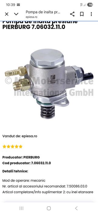 Vand pompa inalta Motor 1.4 TSI 125CP COD CAXA