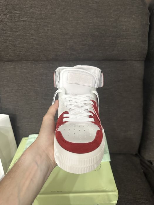 Off-White Vulcanized Hi Top White Red