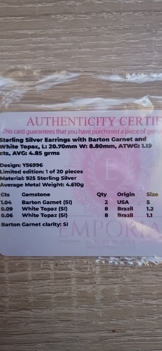 Cercei de argint,editie limitata cu pietre naturale ,cu certificat.