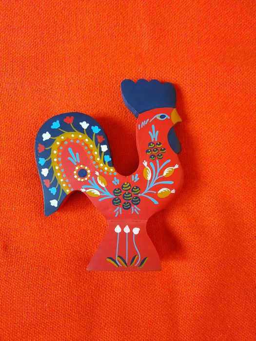 Cocoș din lemn pictat manual