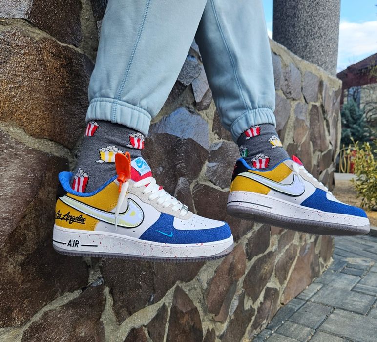 Nike Air Force 1 Los Angeles Alb-Galben-Albastru