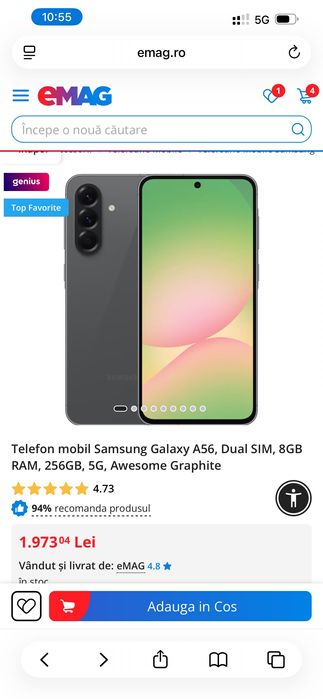 Telefon mobil Samsung Galaxy A56, Dual SIM, 8GB RAM, 256GB, 5G