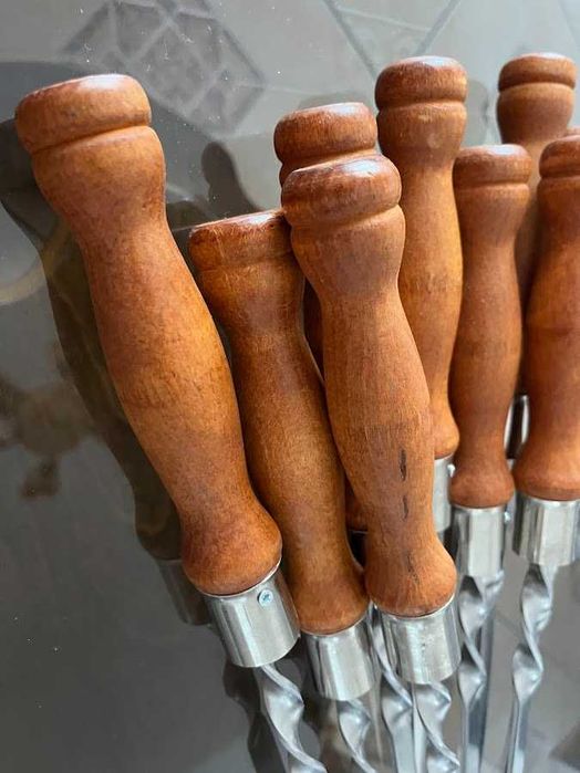 Set 10 frigarui inox 63 cm cu mâner din lemn