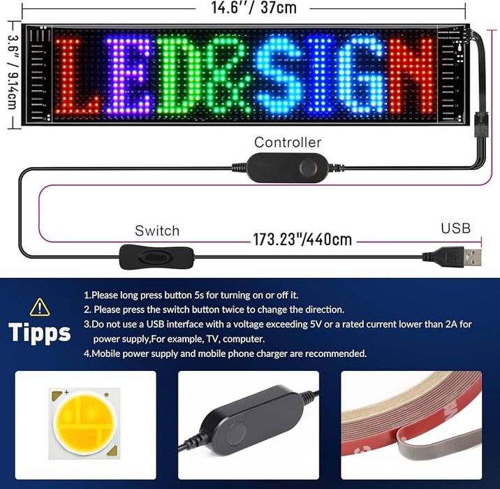 Qnoavve LED Matrix гъвкав рекламен панел 37х9