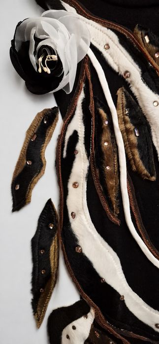 Bluza de vară din tricot fin (jerse), cu vâscoză, alb cu negru