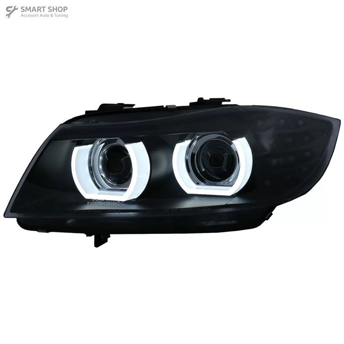 Faruri Xenon 3D Angel Eyes LED DRL BMW Seria 3 E90 E91 (2008-2011) Neg