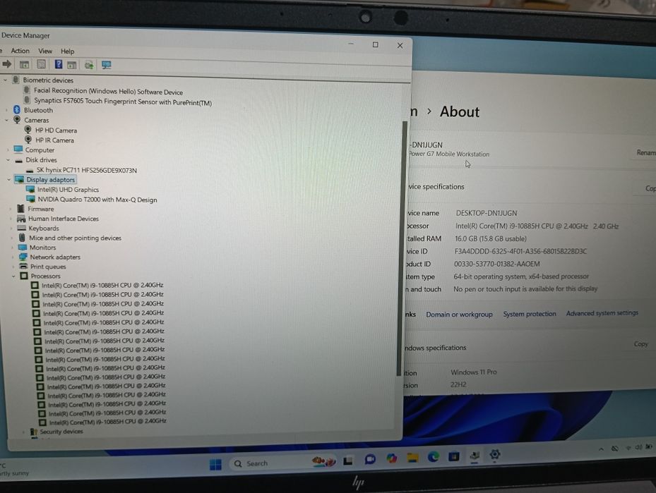 Hp zbook i9-10885h 16gb ram  nvidia quadro t2000