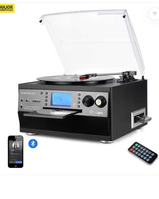 DIGITNOW! Pickup Bluetooth CD player radio FM casetă 3 viteze – Negru