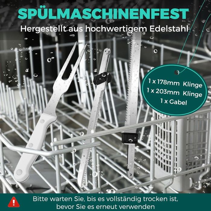 Cuțit Electric Fără Fir HAUSHOF cu 2 Lame din Oțel Inoxidabil și Cutie de Depozitare – Alb