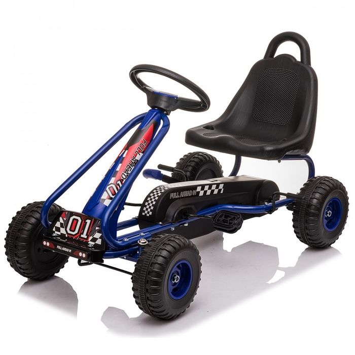 Kart cu pedale pentru copii G201 Kidscare, culoare albastru, frana de mana, pentru 3-5 ani, scaun reglabil