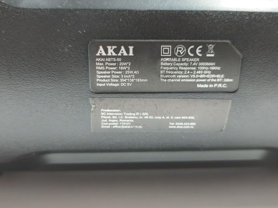 Boxa Portabila, Bluetooth, rezistenta la apa AKAI ABTS-50 , Radio -P-