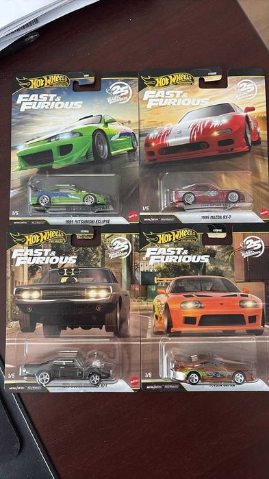 Hot Wheels Premium Fast & Furious 25th Anniversary CHASE - Mitsubishi Eclipse; Mazda RX-7; Dodge Charger R/T & Toyota Supra