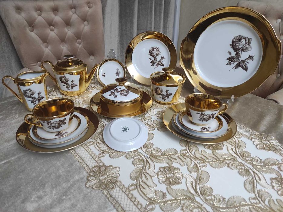 Роза чайный сервиз ГДР 1960г много золота