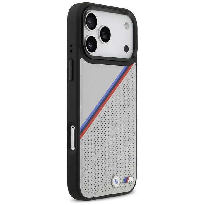 Bmw m tricolor metal logo magsafe case for iphone 17 pro max gray