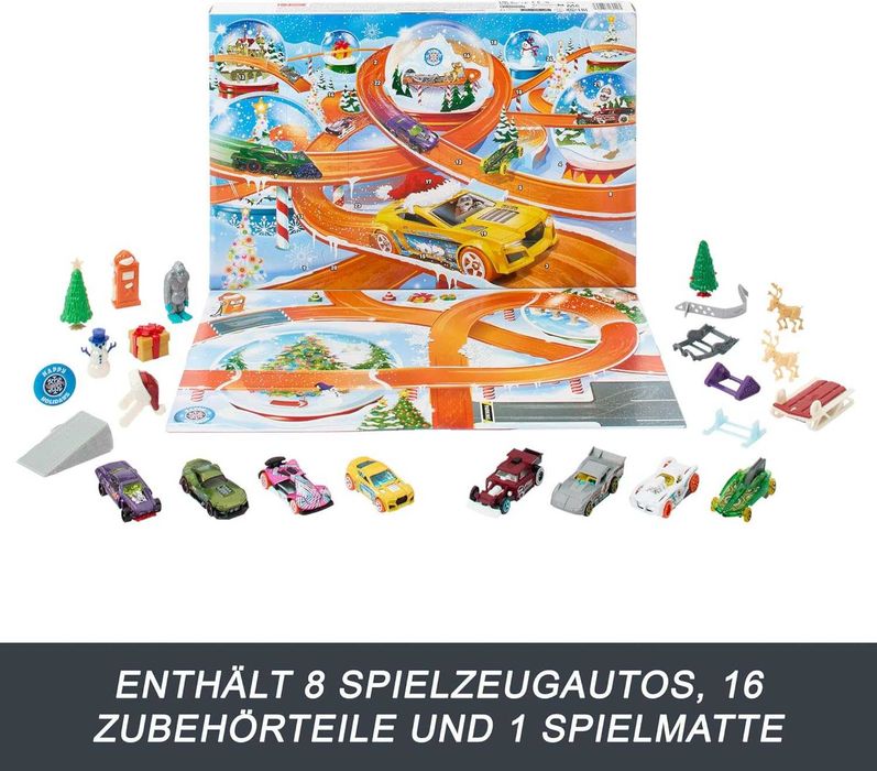 Коледен Календар Hot Wheels 8 коли Хот Уилс 16 аксесоара Адвент календар с изненади