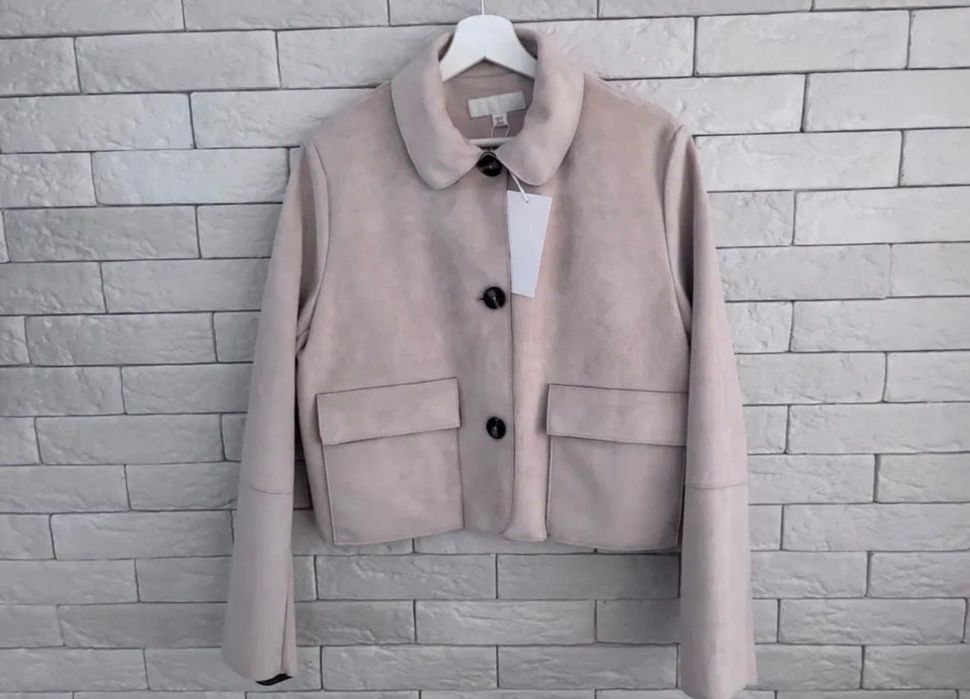 Модерно яке ZARA черно кожено и бежево велур