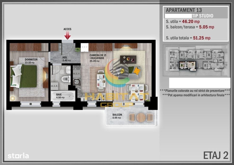 Pallady 2 camere semidecomandat 51 mp in bloc tip Boutique