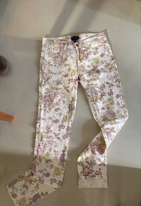 Джинсы хлопковые цветочный принт