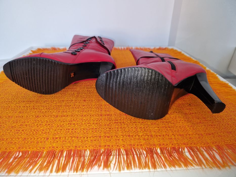 Botine damă din piele culoare roșie