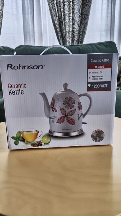 Керамична нагревателна кана Rhonson, 1200W, 1.5l , R-7802. Като нова!