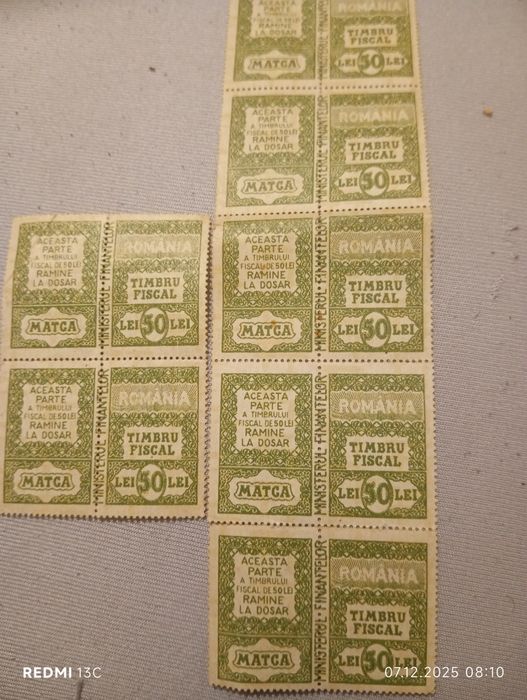 Vând set timbre fiscale de 50 lei