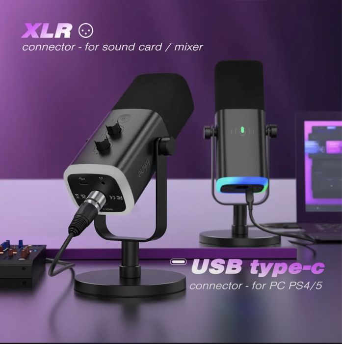 Dynamic Microphone with Touch Mute Mikrofon, Headphone jack for PC
