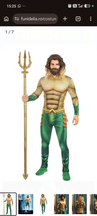 Costum Aquaman Adult Funidelia Marimea L + Trident DC Comics Halloween